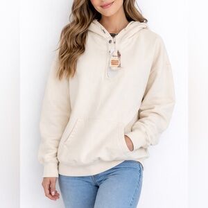 Dokotoo Womens Hoodies Button Collar Drawstring Hooded Pullover Sweatshirt Sz M